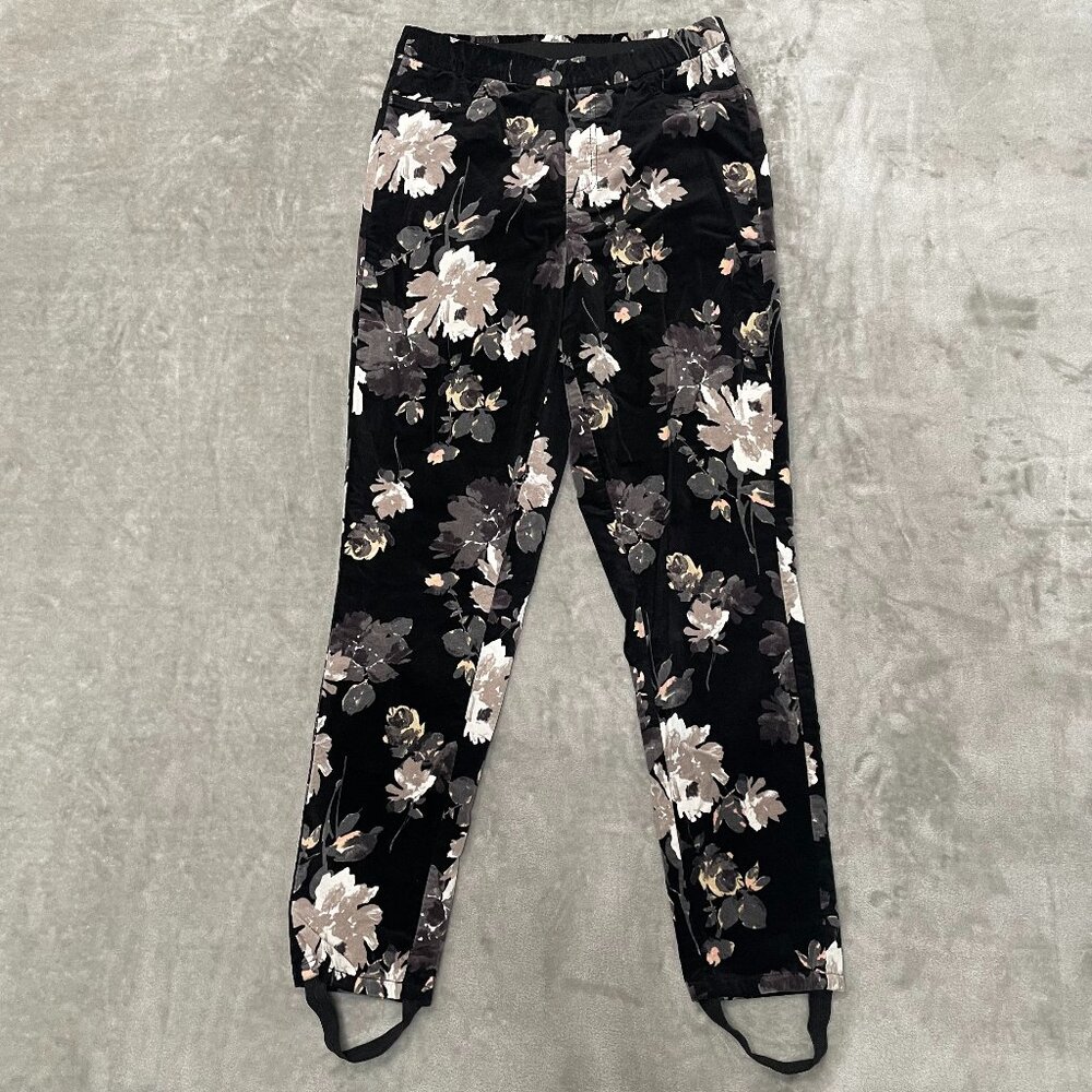 Isaac Mizrahi Live Floral Velvet Stirrup Pants Black Size 4 Skinny Leg